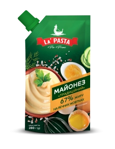 Майонез Традиційний 67% ТМ La`Pasta Per Primi 280г, дой-пак,штуцер