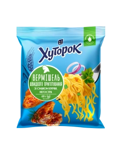 Вермішель швидкого приготування зі смаком курки,негостра ТМ Хуторок 60г